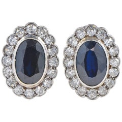 Vintage 8.40 Carat Natural No Heat Sapphire and 2.60 Carat Diamond Earrings