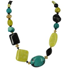 Decadent Jewels Turquoise Lemon Jade Onyx Agate Coral Gold Necklace 5