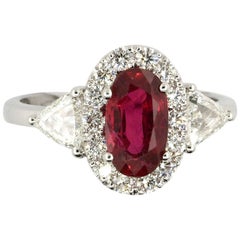 2.61 Carat GRS Certified Blood Red Ruby and Diamond Ring 
