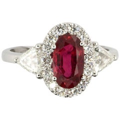 2.61 Carat GRS Certified Blood Red Ruby and Diamond Ring 1