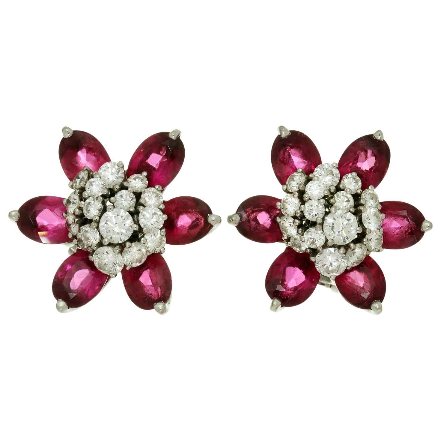Van Cleef & Arpels Hawaii Diamond Rubellite White Gold Flower Earrings