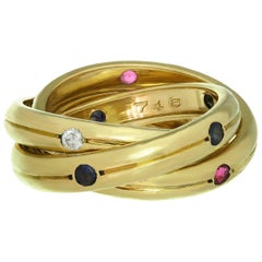 Cartier Constellation Trinity Diamond Ruby Sapphire Yellow Gold Ring