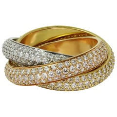 Cartier Trinity Pave Diamond Tri-Color Gold Band Ring