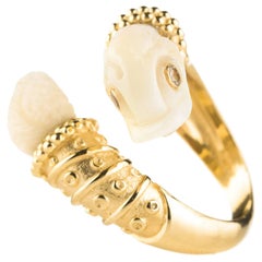 CdG Style Diamond Gold Ring Hand-Carved Nut Ivory Snake Made in Italy
