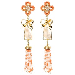 Couleurs de Géraldine Gold Bow and Bird Earrings Coral Made in Italy