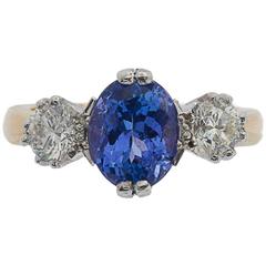 18 Carat Gold 2.33 Carat Tanzanite and 0.86 Carat Diamond Trilogy Ring