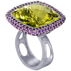 Alex Soldier Lemon Citrine Garnet White Gold Royal Cocktail Ring One of a Kind 8