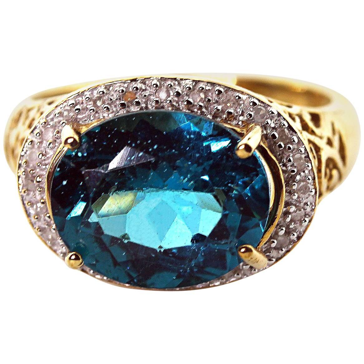 5.2 Carat Apatite and Diamond 10KT Yellow Gold Ring