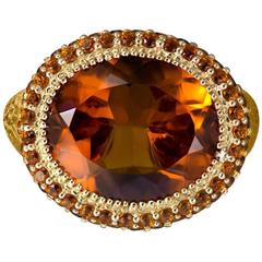 Madeira Citrine Yellow Gold Textured Cocktail Ring One of a Kind Handmade in NYC