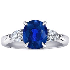 3.06 Carat Natural No Heat Blue Sapphire Diamond Engagement Ring 12