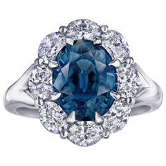 Certified 4.63 Carat Oval Greenish Blue Sapphire Ring 1
