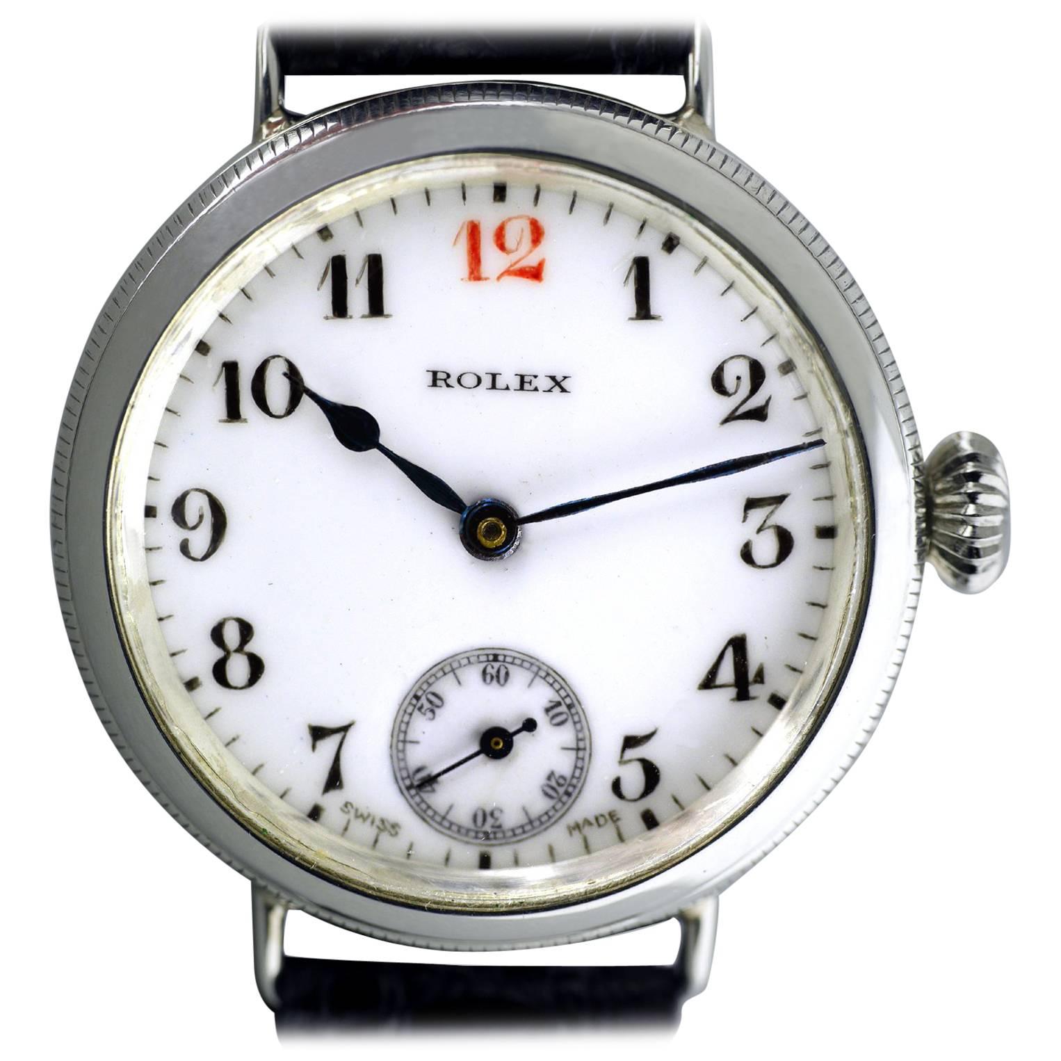 Rolex Sterling Silver Officers Trench Wristwatch, 1917