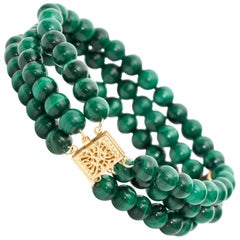 Bracelet en malachite et or jaune 14 carats des années 1950