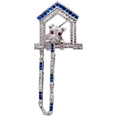 Diamond Sapphire Dog House Brooch