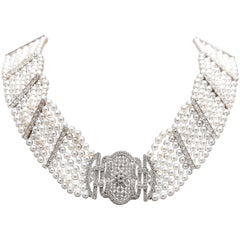 Extravagant Diamond and Pearl Platinum Choker Necklace