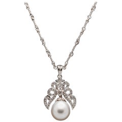 South Sea Pearl and Diamond Pendant Necklace in White Gold
