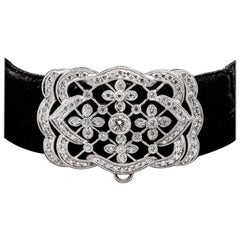 Floral Platinum and Diamond Choker Necklace on Black Velvet