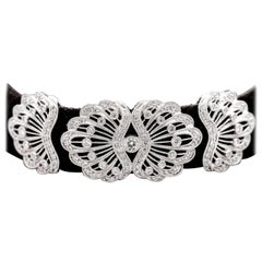 Elaborate Platinum and Diamond Choker Necklace on Black Velvet