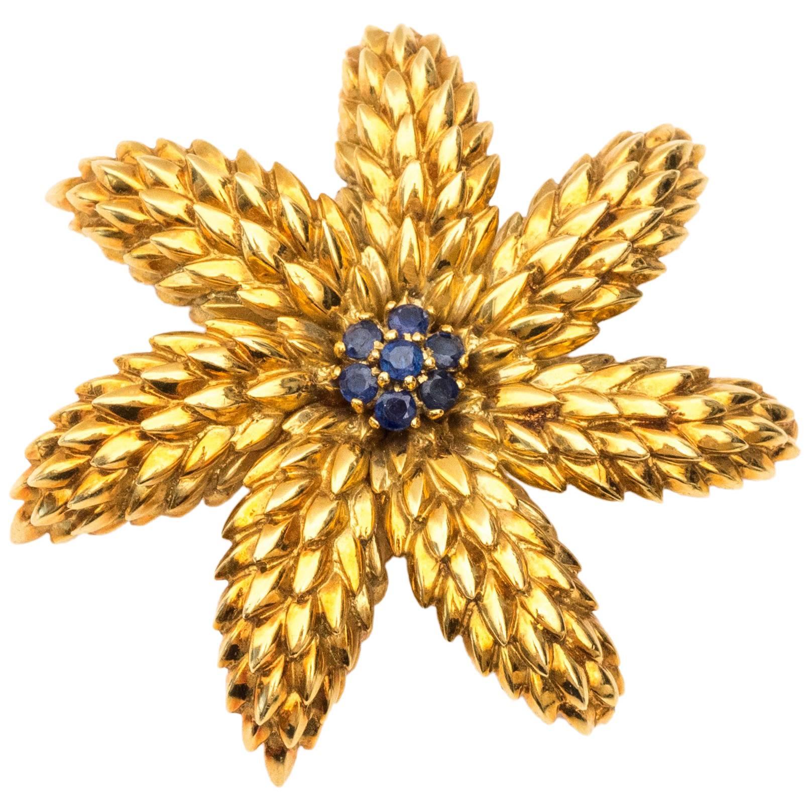 1950s Tiffany & Co. Schlumberger Brooch, 18K Yellow Gold, Sapphires