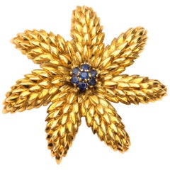 Vintage 1950s Tiffany 
Co. Schlumberger Brooch, 18K Yellow Gold, Sapphires