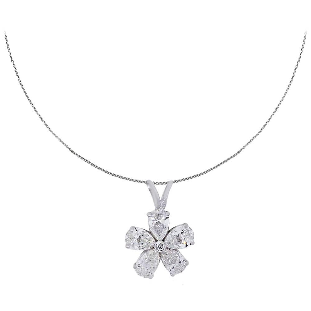 0.97 Carat Diamonds White Gold Flower Pendant Necklace