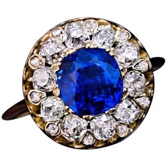 Antique 19th Century Burmese Sapphire Diamond Engagement Ring