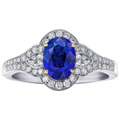 1.63 Carat Oval Blue Sapphire and Diamond Ring 2