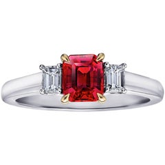 1.12 Carat Emerald Cut Red Ruby and Diamond Ring 8