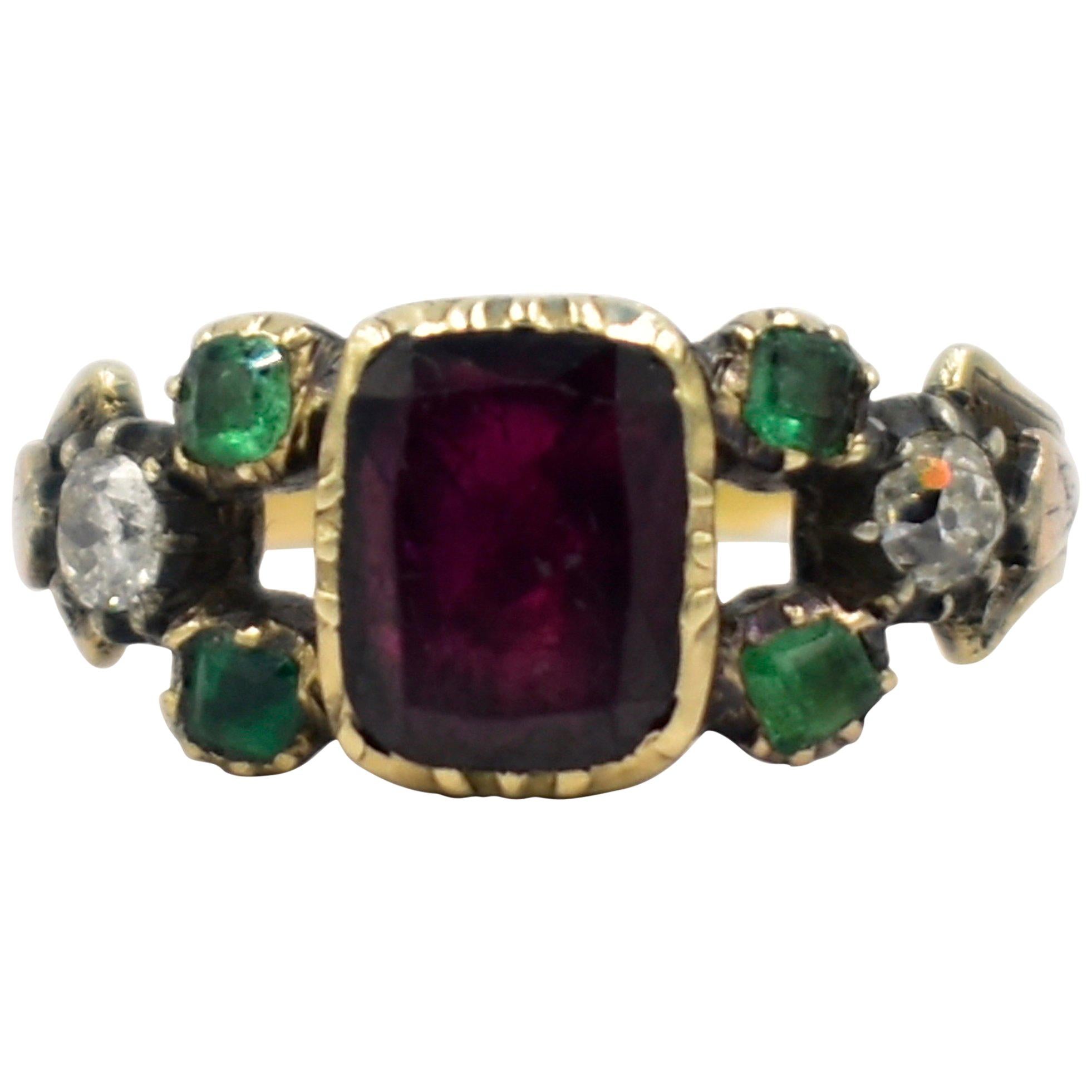 Antique Garnet, Emerald and Ruby Ring