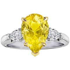 4.76 Carat Pear Shape Yellow Sapphire and Diamond Ring 12