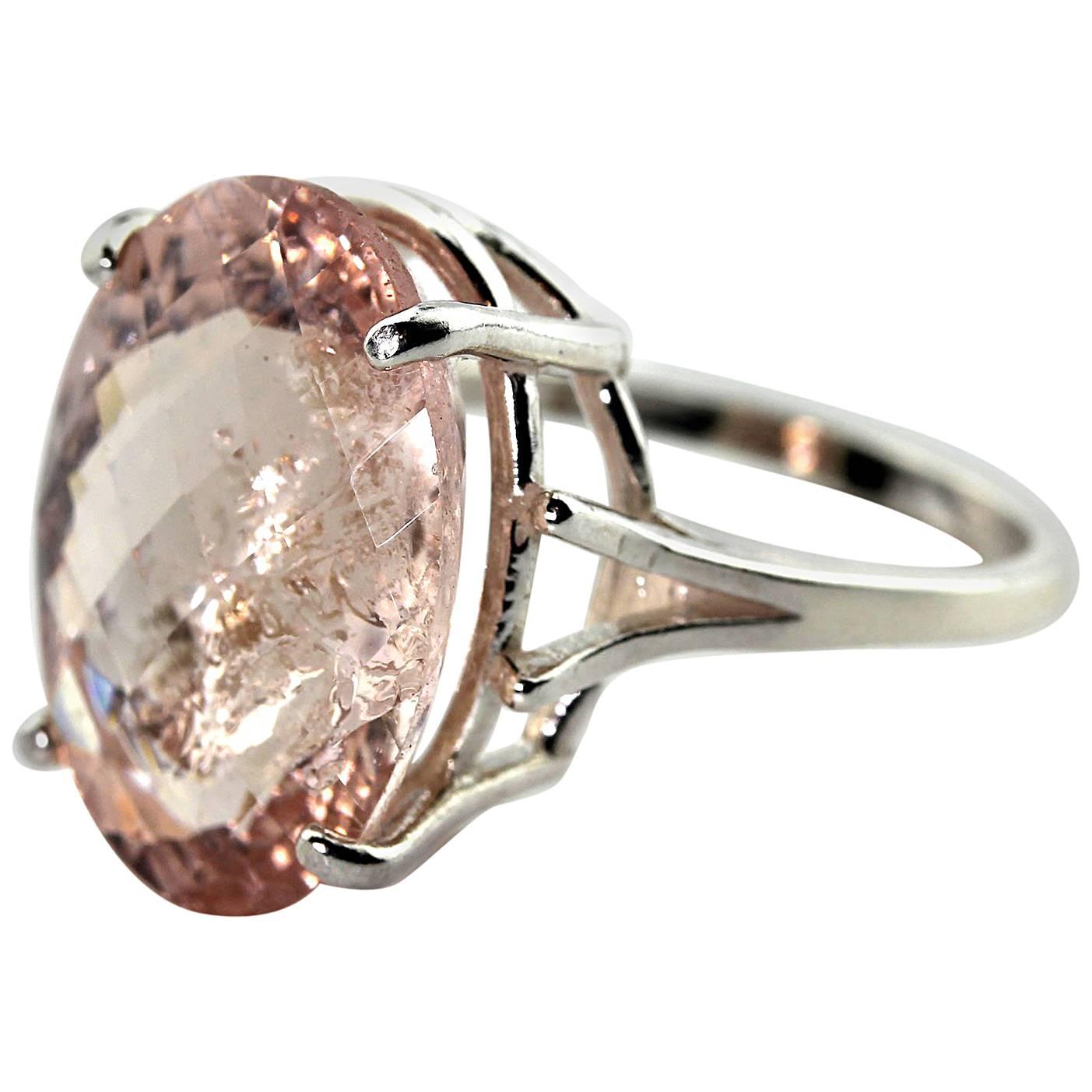 11.24 Carat Oval Morganite Sterling Silver Ring