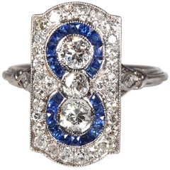 Circa 1920 Art Deco Sapphire Diamond 18 Karat White Gold Cocktail Ring