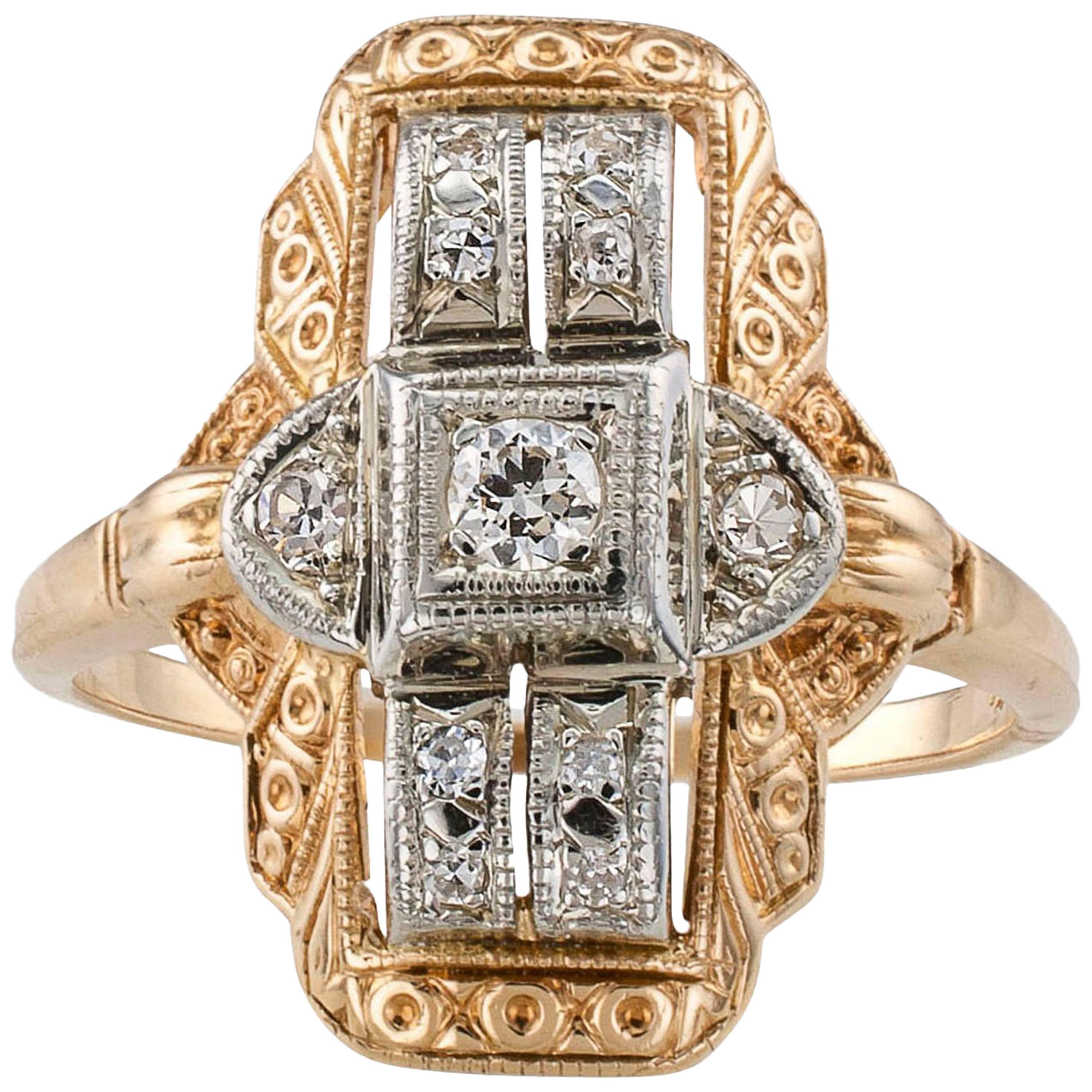 Art Deco 1930s Two-Tone Gold Diamond Dinner Ring