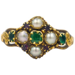 Antique Emerald, Ruby and Pearl Ring