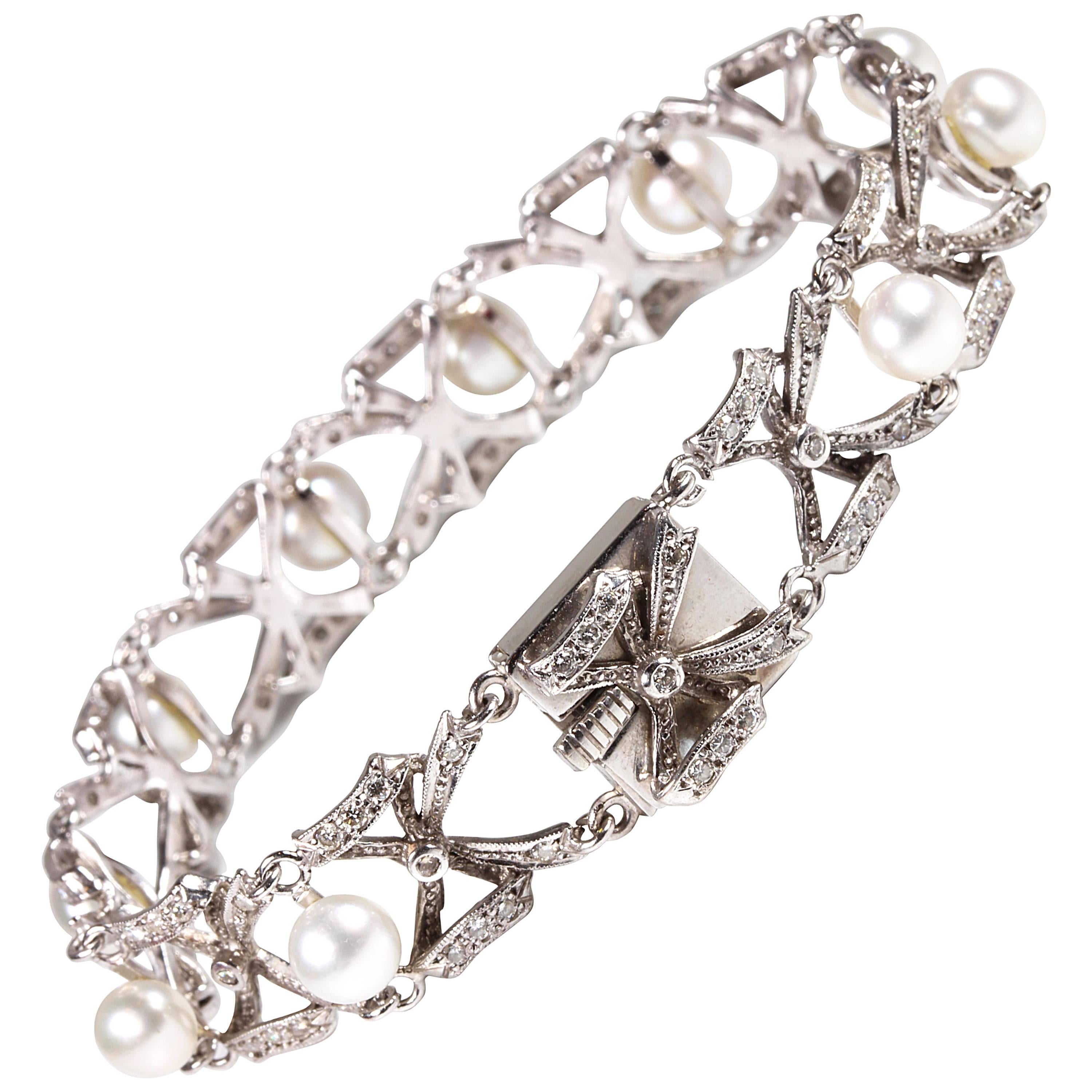 Pearl Diamond Bracelet, 1950s For Sale