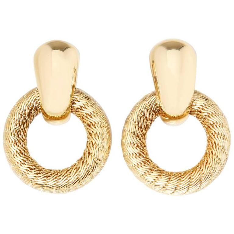 Tiffany and Co. 18 Karat Yellow Gold Woven Hoop Vintage ClipOn