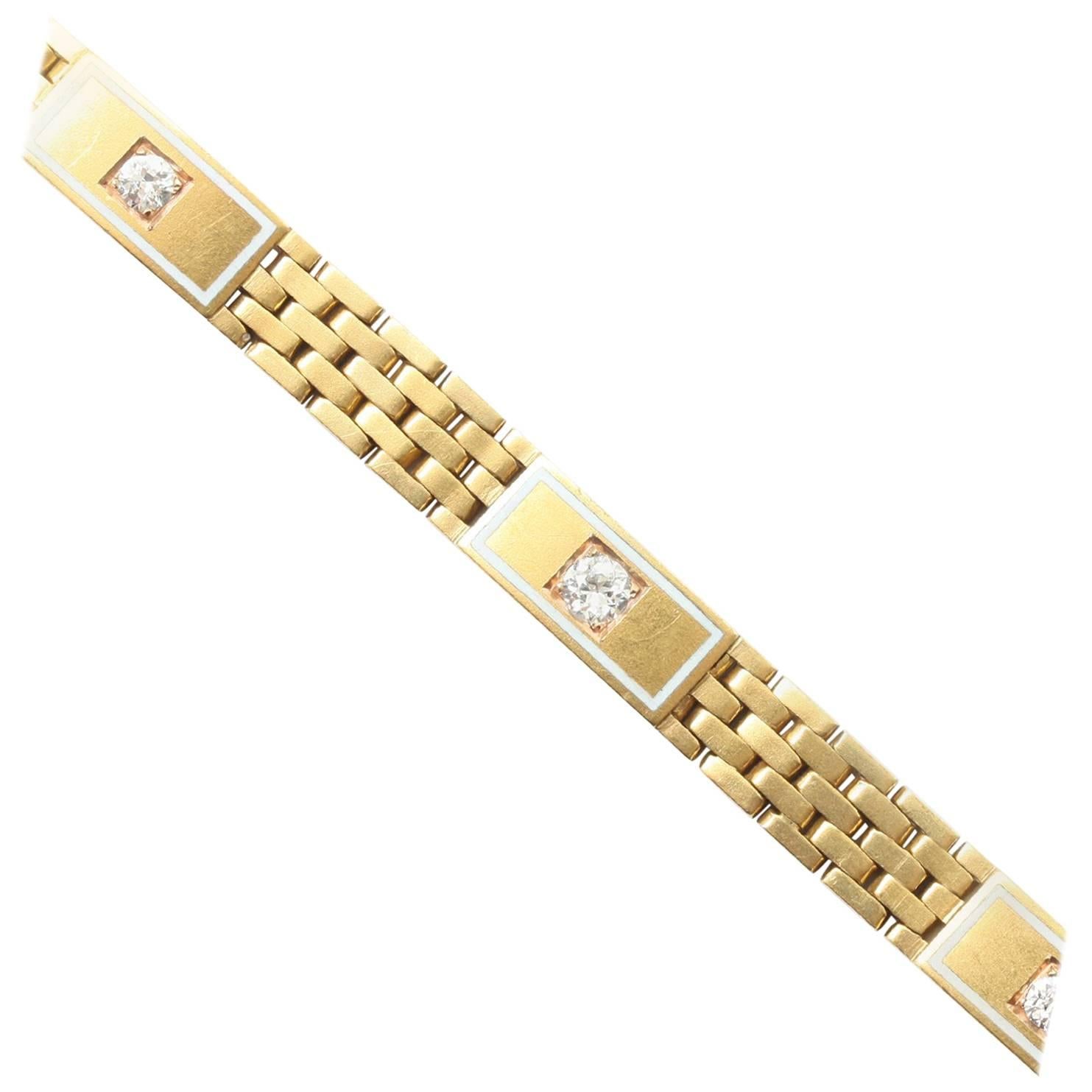 Art Deco Diamond Brick Pattern Gold Bracelet