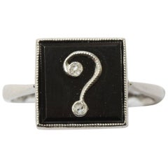 Art Deco Platinum and White Gold, Onyx and Diamond Question Mark Ring 3