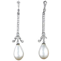 Antique Edwardian Long Silver Pearl Earrings Paste, circa 1915 6