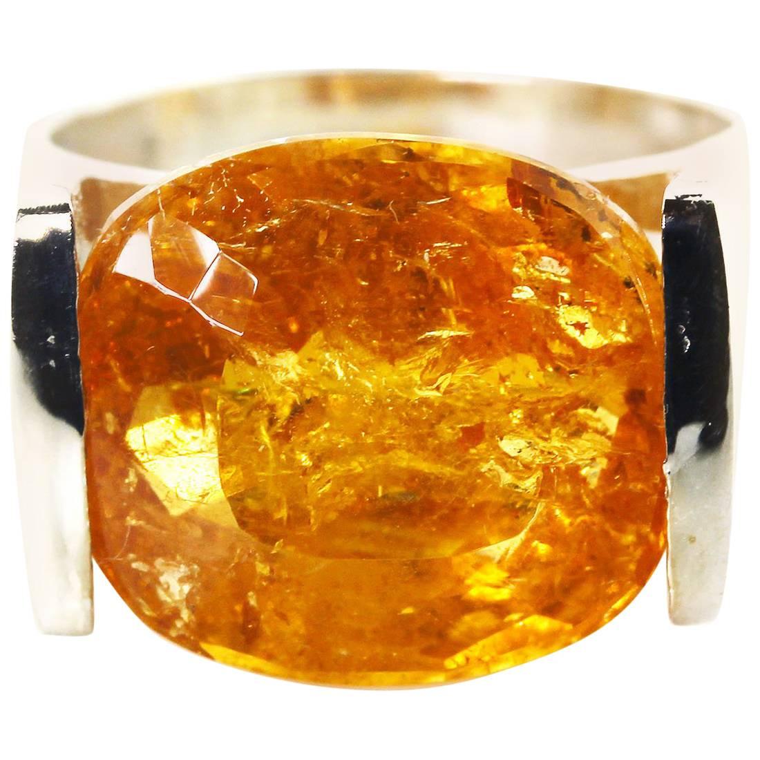 AJD Contemporary RARE 14 Ct Brazilian Imperial Topaz Sterling Silver Ring