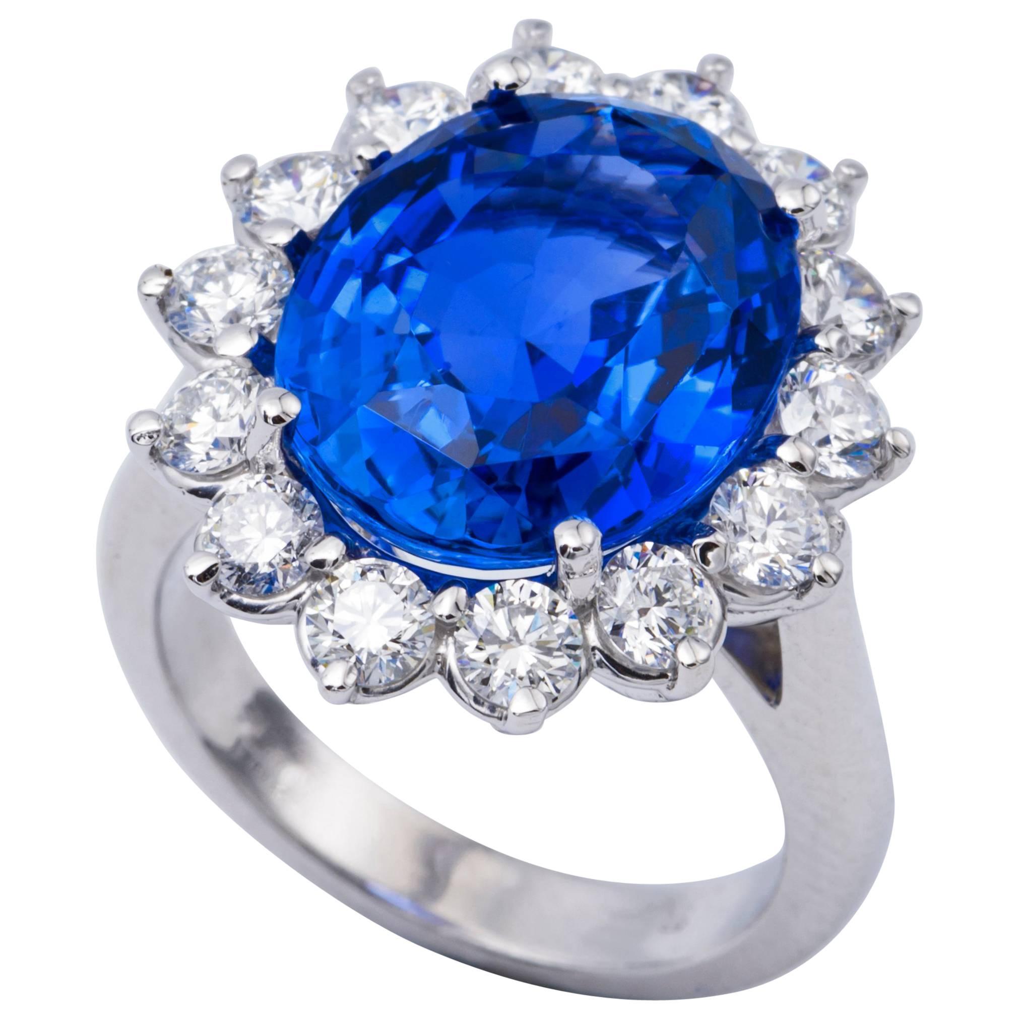 Unheated GIA Certified Sapphire Engagment Ring 12.39 Carat