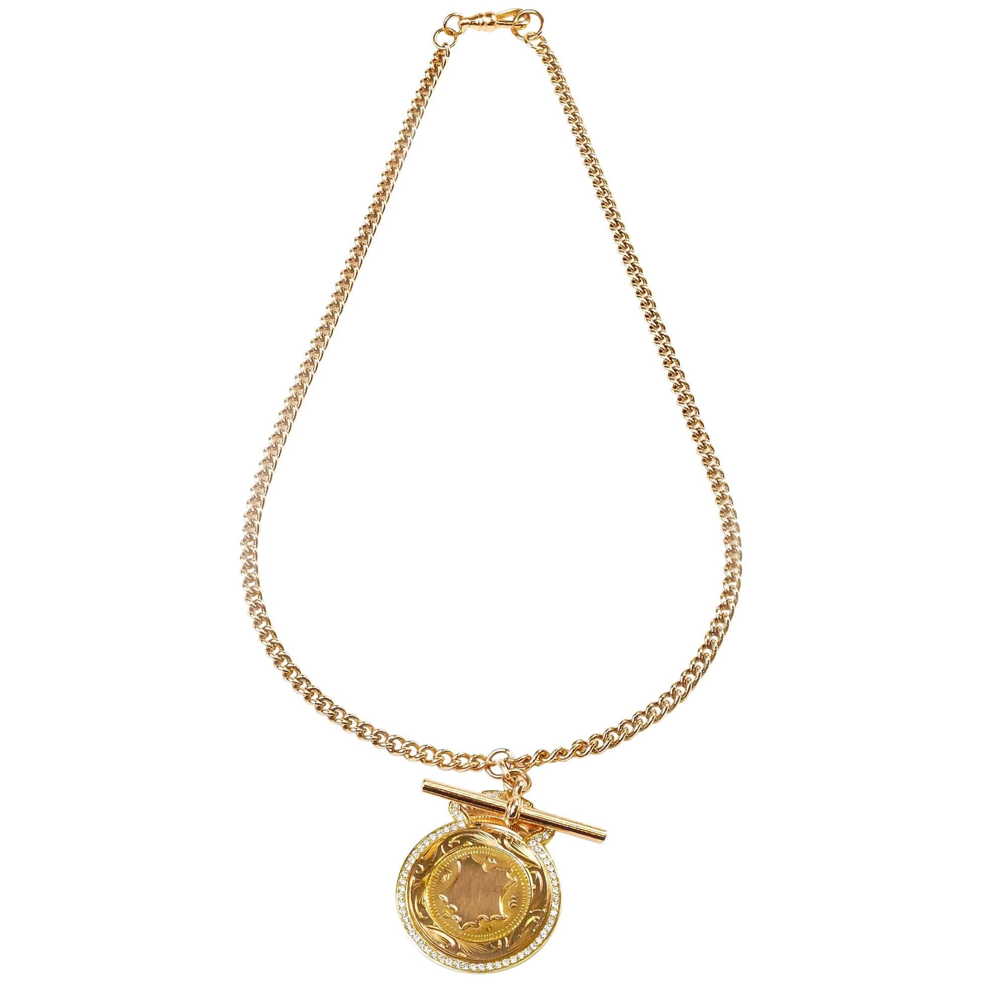 Vintage Rose Gold Diamond Medallion Necklace For Sale