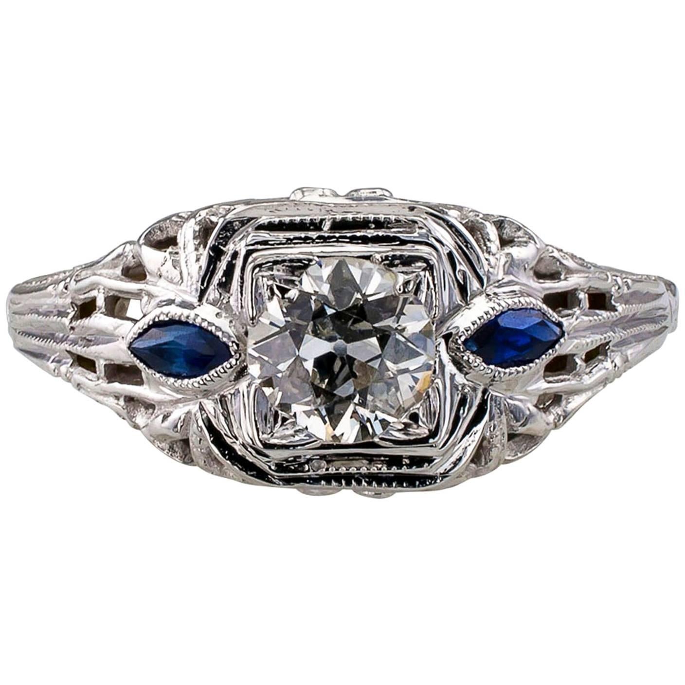1930s Art Deco Old European Cut 0.42 Carat Diamond Engagement Ring