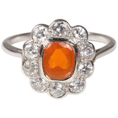 Vintage Art Deco Platinum Mexican Fire Opal Diamond Dress Ring