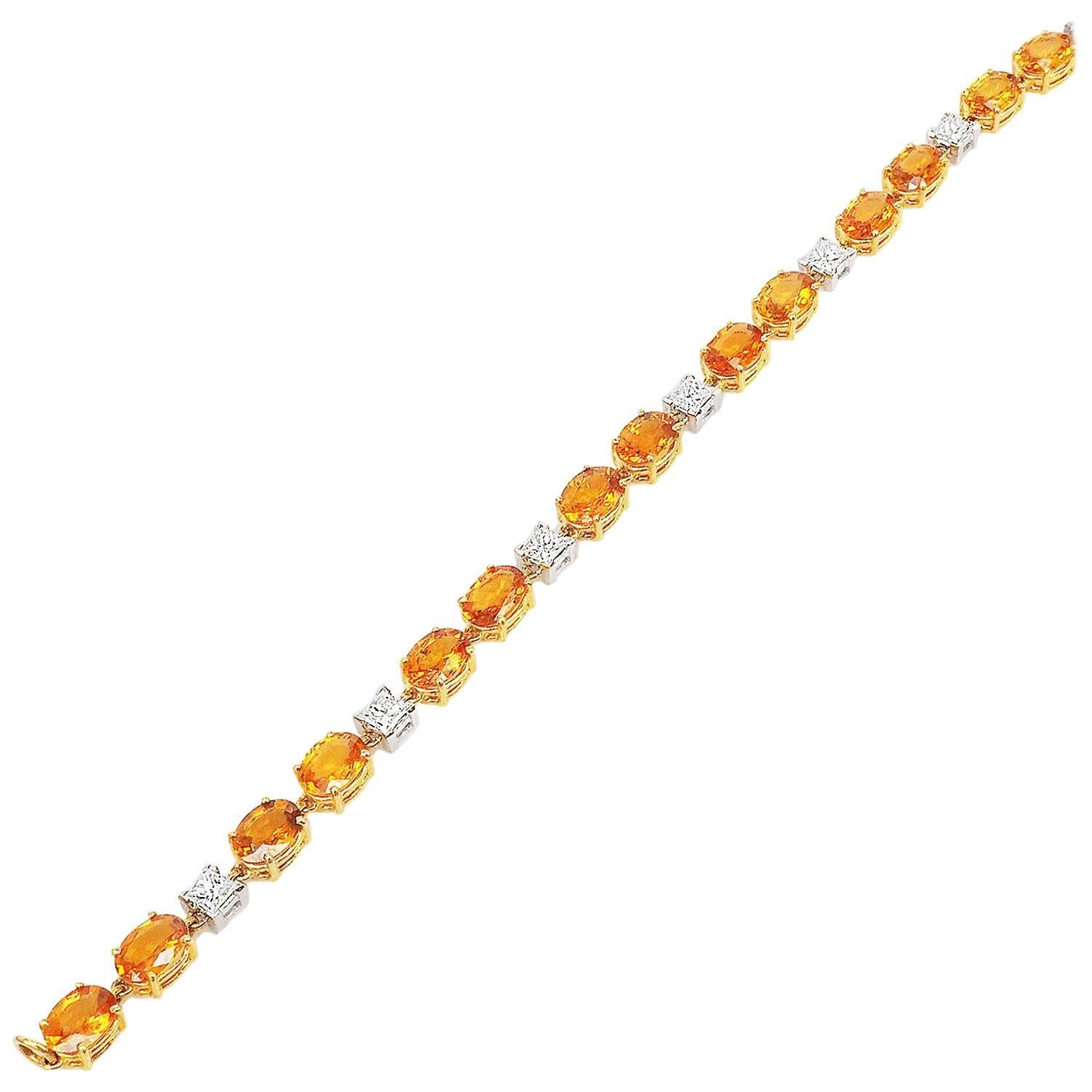 18K White gold invisible Oval Yellow Sapphire and Princess Diamond Bracelet