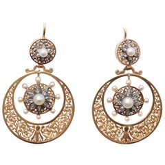 Gold Silver Pearl and Rose Cut Diamond Circle Gold Earrings 8