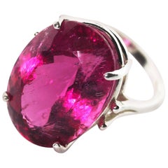 19.59 Carat Oval Rubelite Tourmaline Sterling Silver Ring