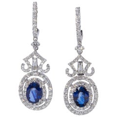 Sapphire and Diamond Dangle Earrings 3.17 Carat