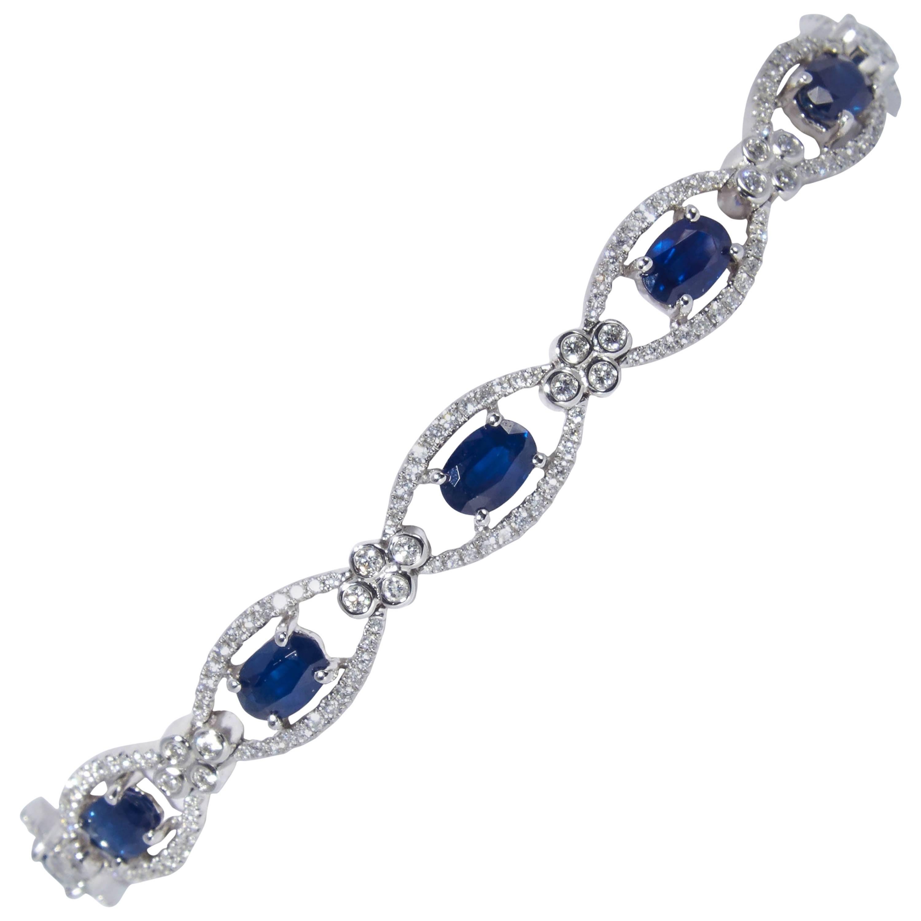 Oval Sapphire Shape and Diamonds Bracelet