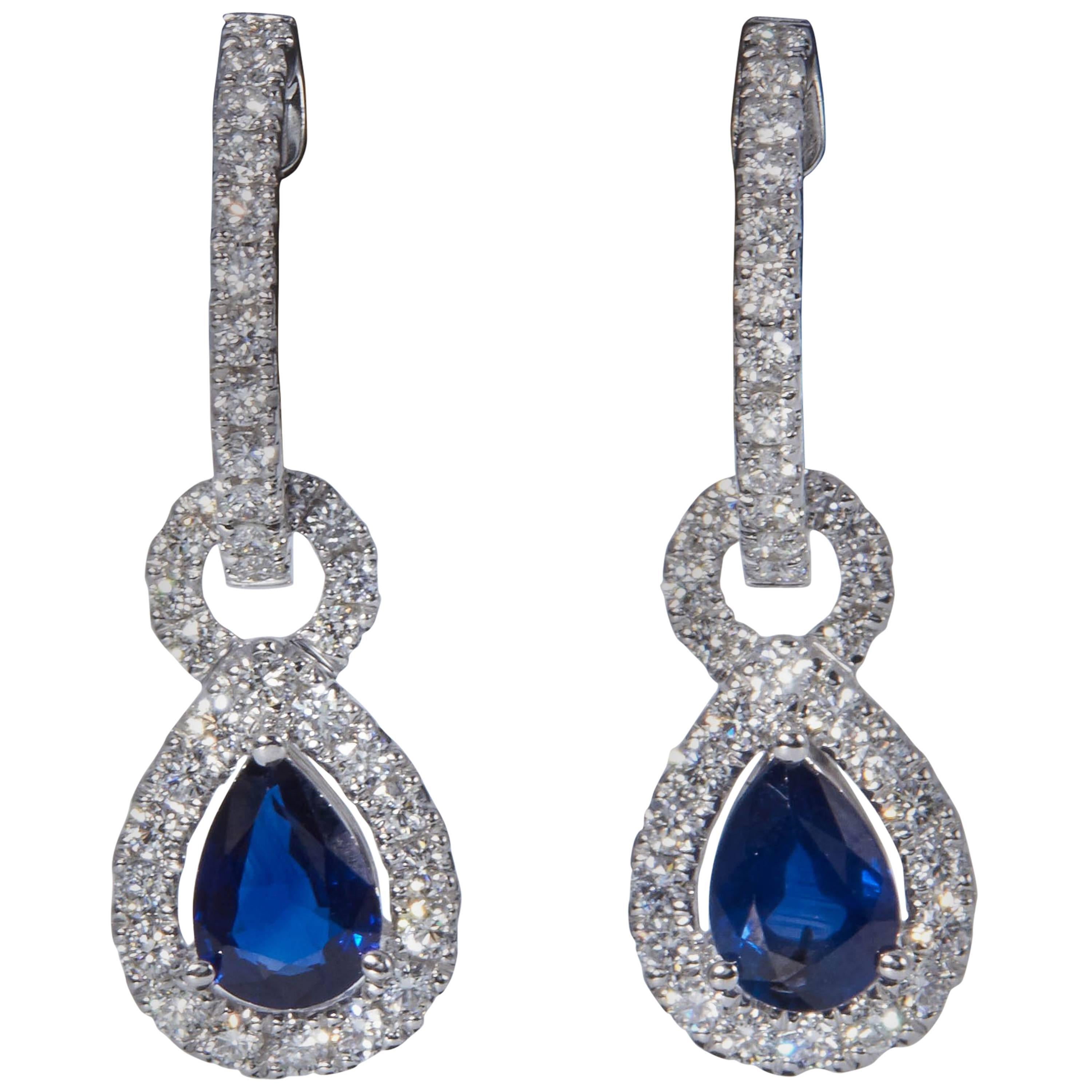 Pear Shape Sapphire and Diamond Dangle Earrings